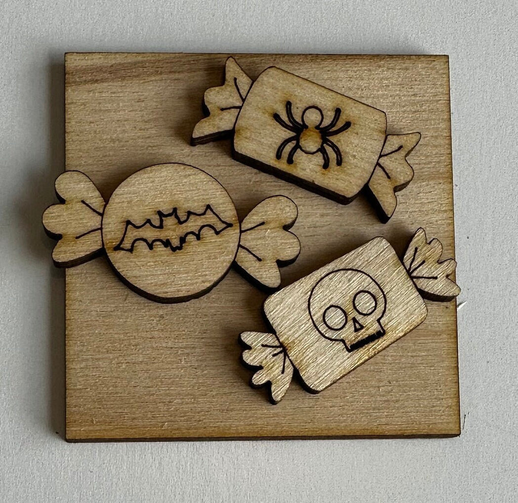 Trick or Treat Tiny Tile Set for Interchangeable Frame Wood Decor - DIY Wood Blanks for Painting