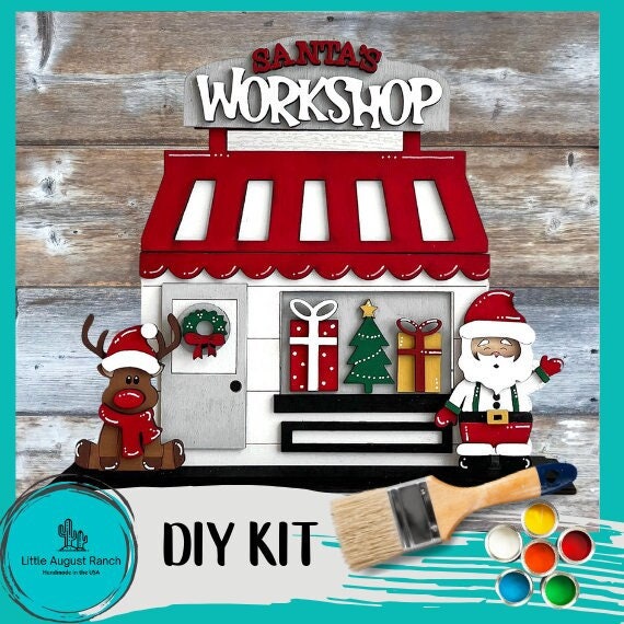 Sant&#39;a Workshop Holiday Shop Shelf Sitter DIY Paint Kit - DIY Wood Blanks to Paint and Craft Shelf Decor