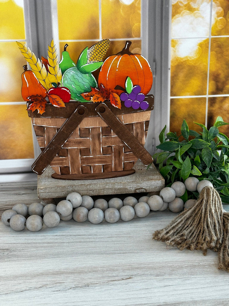 DIY Thanksgiving Cornucopia Basket Insert for Interchangeable Basket Decor - Wood Blank for Painting