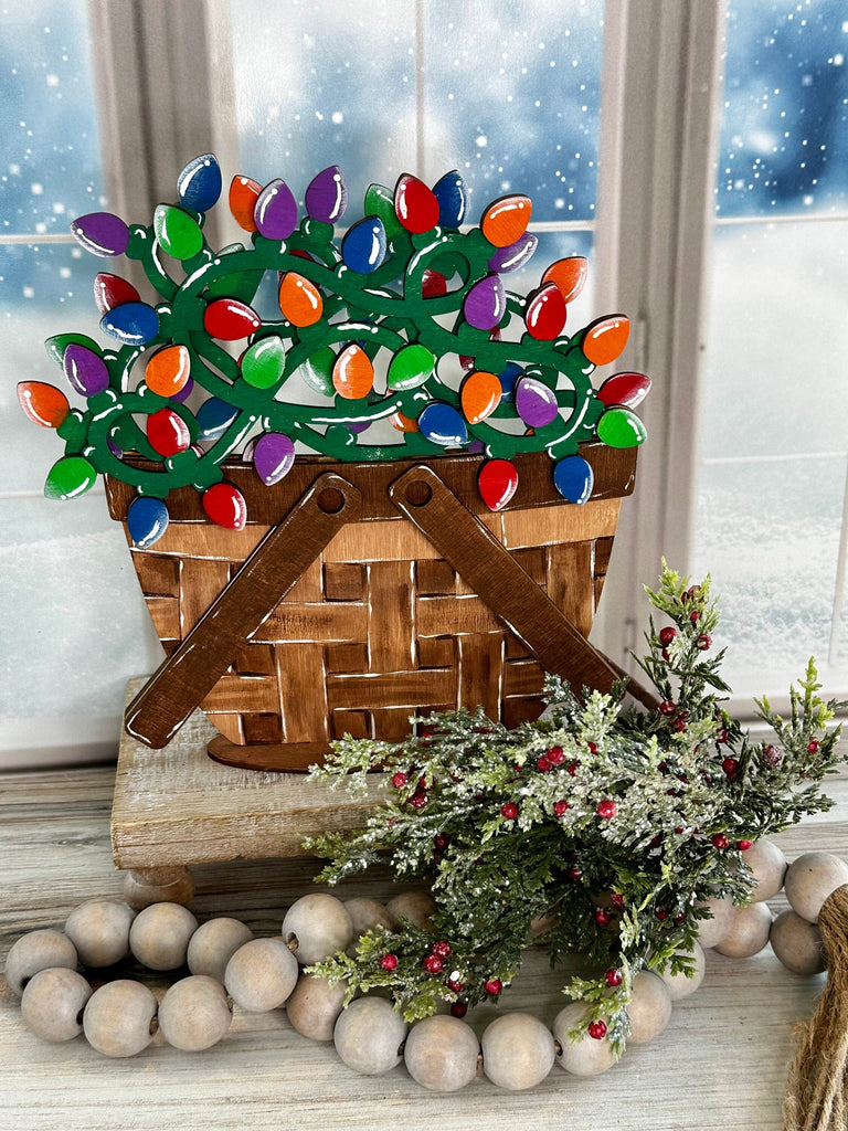 DIY Christmas Lights Basket Insert for Interchangeable Basket Decor - Wood Blank for Painting