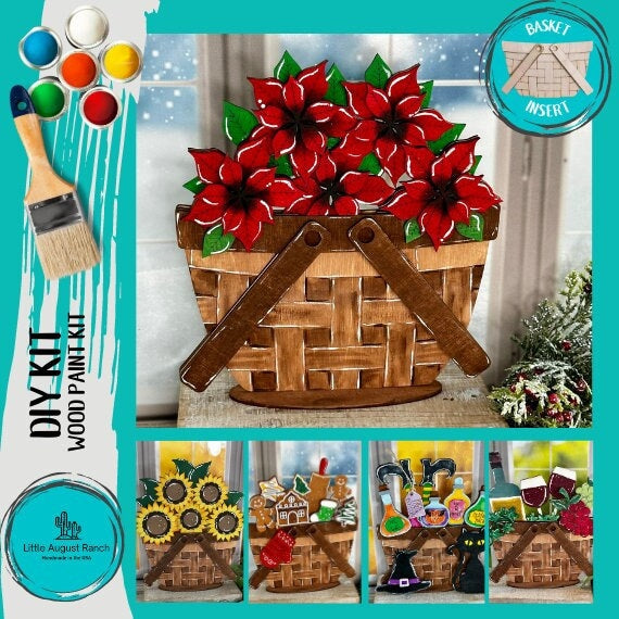 DIY Christmas Poinsettia Basket Insert for Interchangeable Basket Decor - Wood Blank for Painting