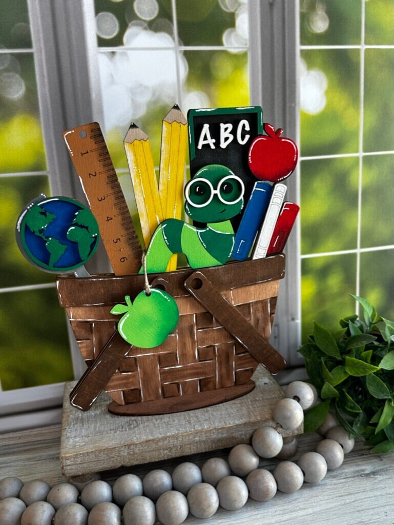 DIY School Teacher Insert for Interchangeable Basket Decor - Wood Blank for Painting