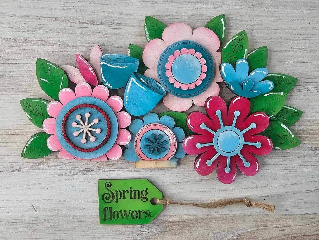 DIY Spring Flowrs Insert for Interchangeable Basket Decor - Wood Blank for Painting