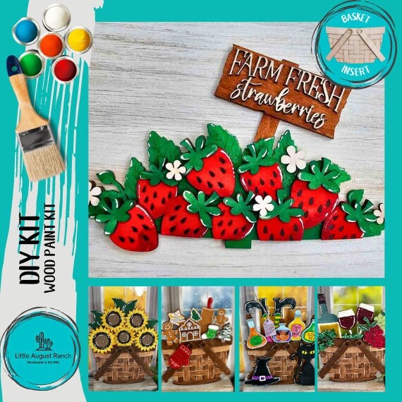 DIY Strawberry Insert for Interchangeable Basket Decor - Wood Blank for Painting