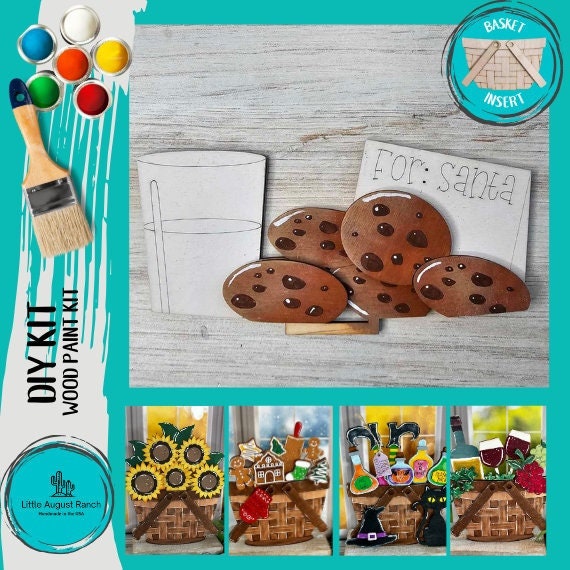 DIY Milk and Cookies Quick & Easy Christmas Basket Insert for Interchangeable Basket Decor - Wood Blank for Painting