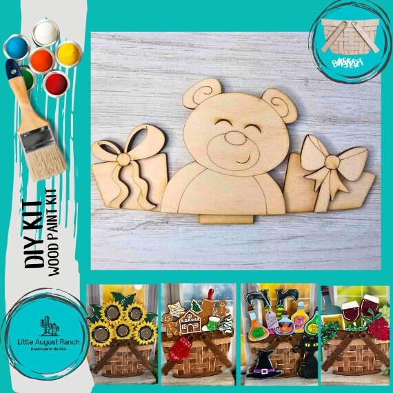 DIY Teddy Bear Quick & Easy Christmas Basket Insert for Interchangeable Basket Decor - Wood Blank for Painting