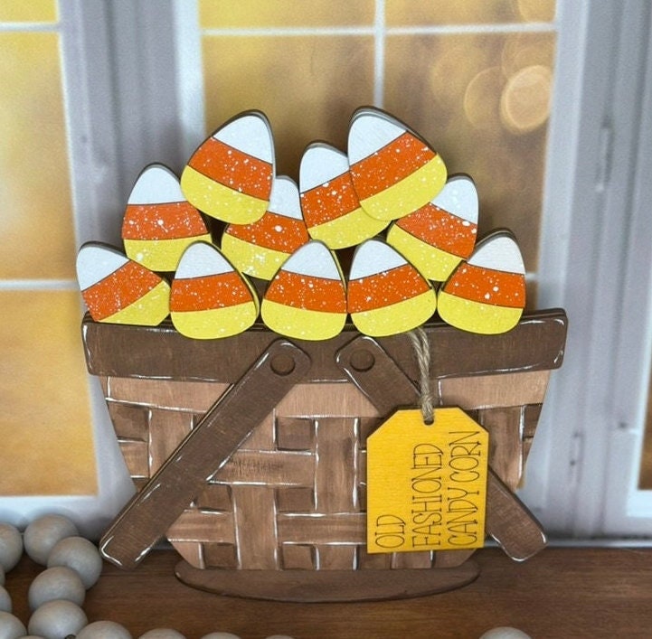 DIY Candy Corn Insert for Interchangeable Basket Decor - Wood Blank for Painting