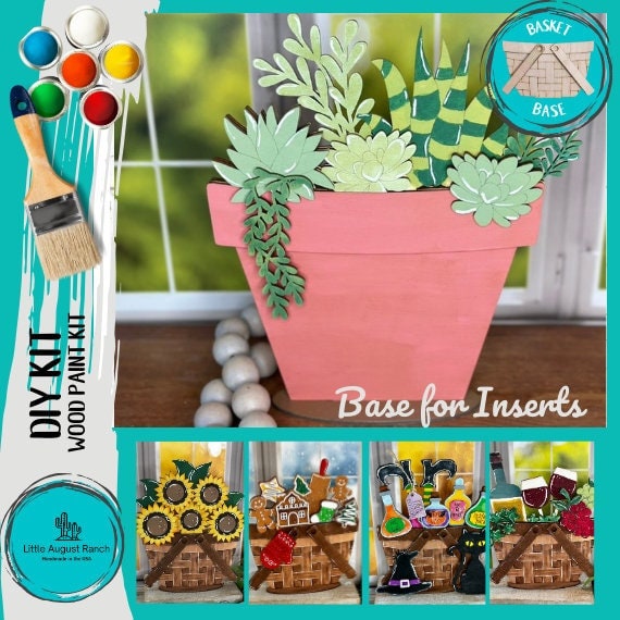 Flower Pot Base DIY Interchangeable Decor - Wood Blank for Painting - Base Set for Inserts