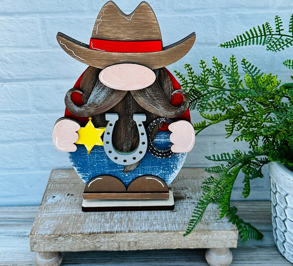 Cowboy Sheriff Gnome DIY Wood Paint Kit- Standing Gnome on Base