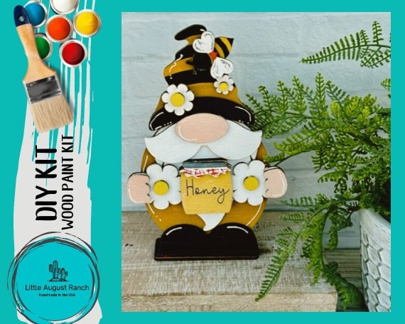 Honey Bee Gnome DIY Wood Paint Kit- Standing Gnome on Base