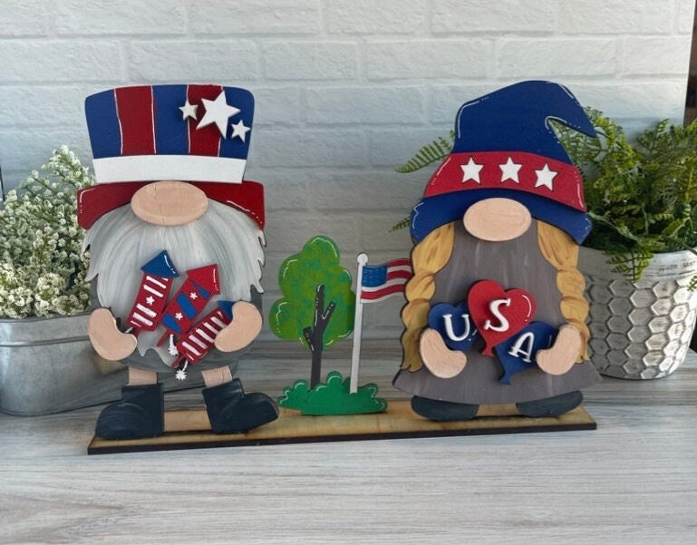 4th of July Freestanding Wood Gnome Outfits- Patriotic Interchangeable Gnomes - DIY Paint and Decorate Yourself