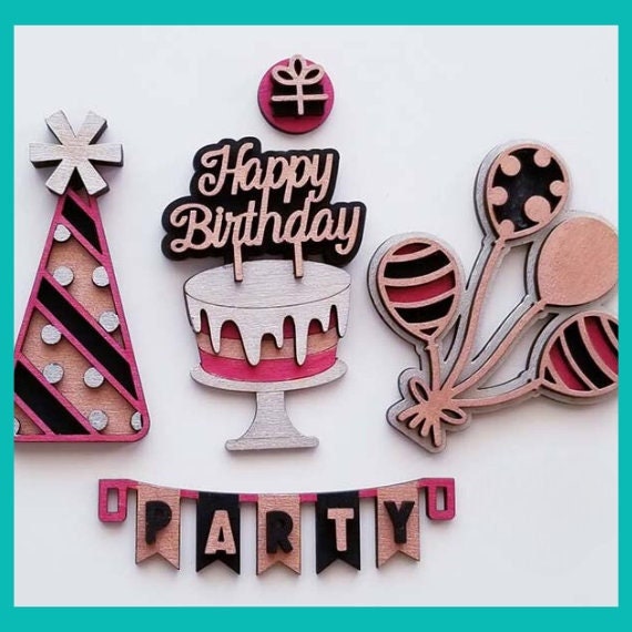 Birthday Insert DIY -Inserts for Interchangeable Inserts - Tiered Tray Decor - Freestanding Shelf Decor - Paint it Yourself Kit