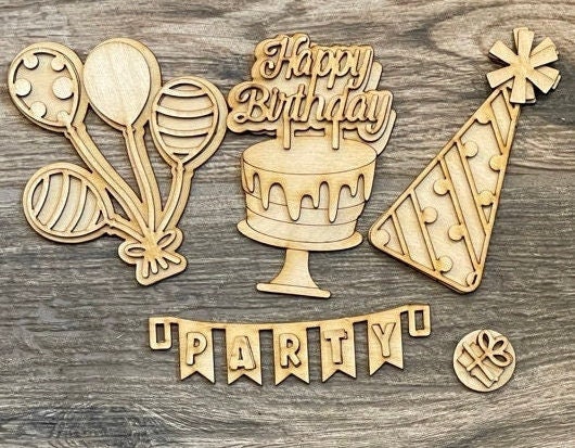 Birthday Insert DIY -Inserts for Interchangeable Inserts - Tiered Tray Decor - Freestanding Shelf Decor - Paint it Yourself Kit