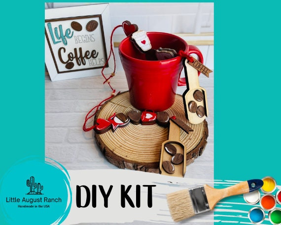 Coffee Scoop Garland Craft - Scoop Garland - Wood Bead Craft - DIY Paint Kit - Tiered Tray Display - Coffee Decor