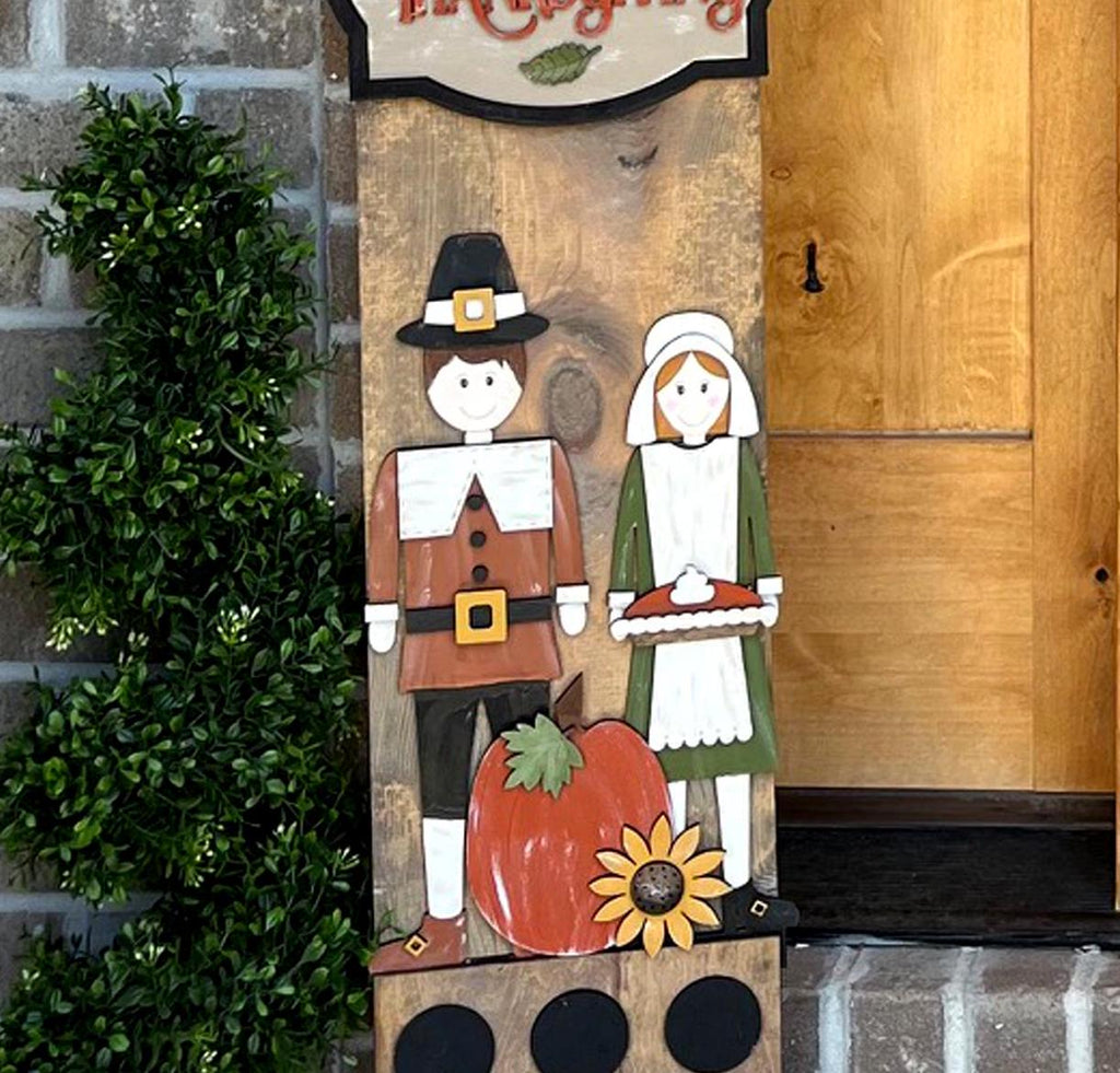 Thanksgiving Pilgrim Couple Add On Kit for Porch Leaner Toppers DIY Kit - Wood Blanks for Painting and Crafting