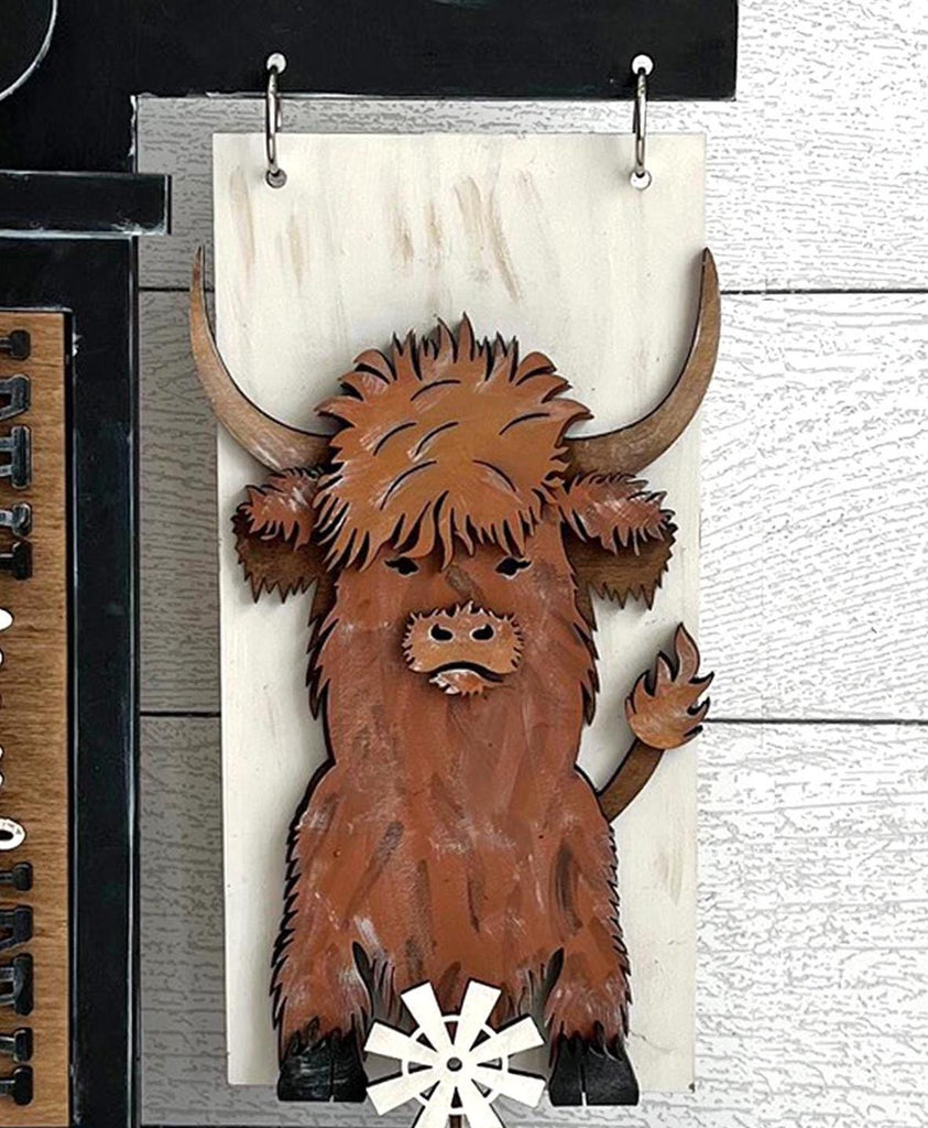 Highland Cow Add-on for Slim Sign Post Holder- DIY Wood Blanks for Crafting and Painting, Home Decor