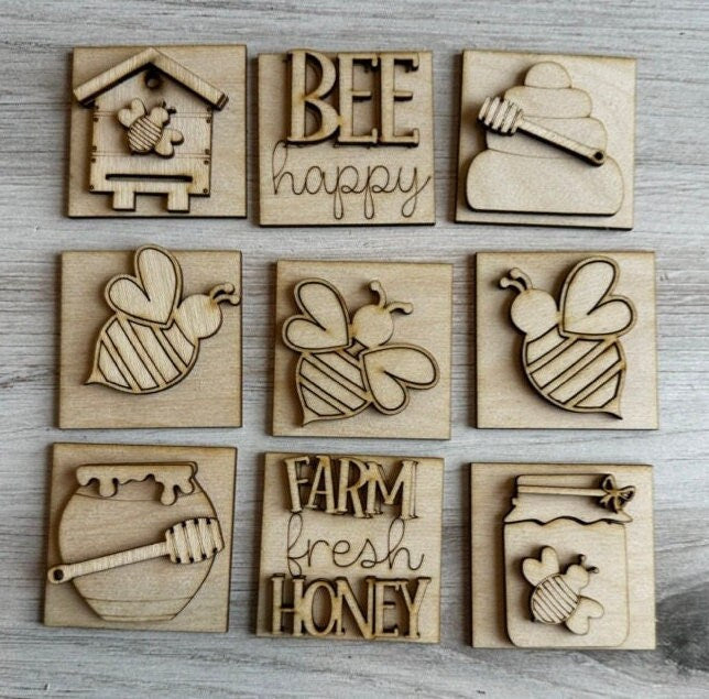 Honey Bee Tiny Tile for Interchangeable Frame Wood Decor - DIY home Decor