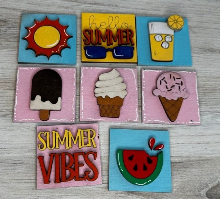 Summer Tiny Tile for Interchangeable Frame Wood Decor - DIY home Decor