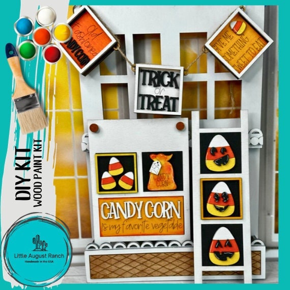 Candy Corn Tiny Tile Set for Interchangeable Frame Wood Decor - DIY Wood Blanks for Painting