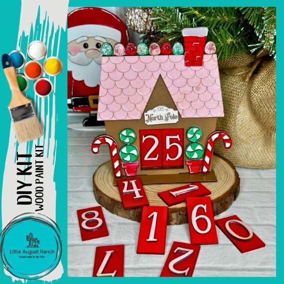 Christmas Gingerbread House Countdown Tiny Tile Frame Set for Interchangeable Wood Decor - DIY Wood Blanks for Painting