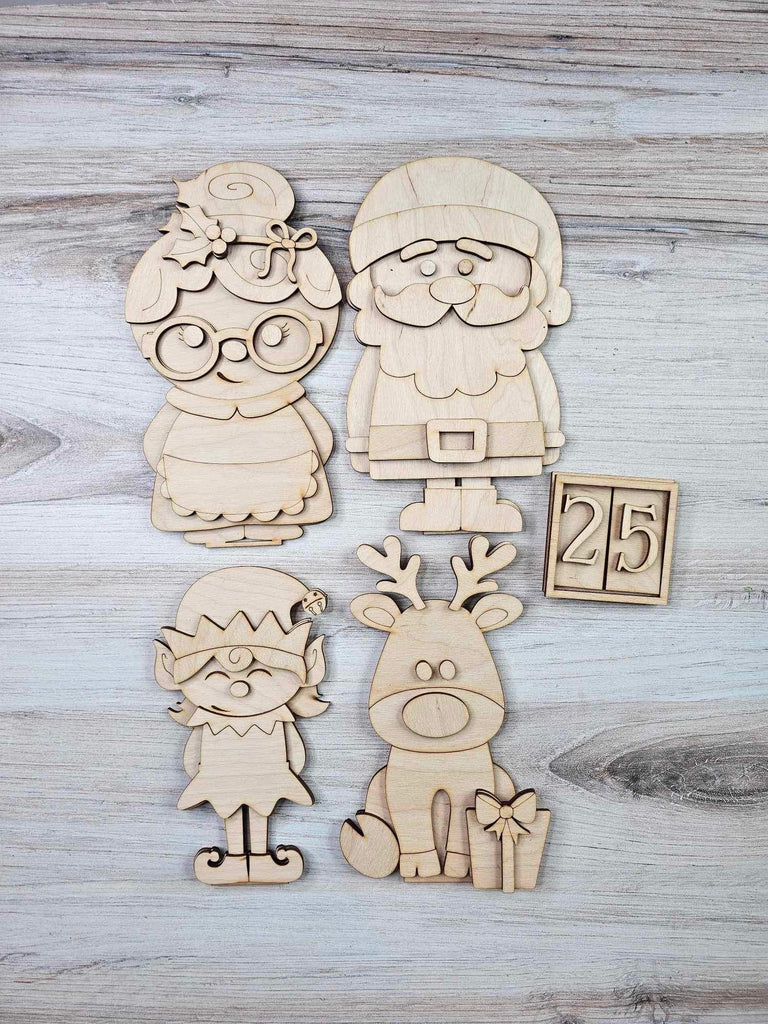 Christmas Squad Countdown Tiny Tile Frame Set for Interchangeable Wood Decor - DIY Wood Blanks for Painting