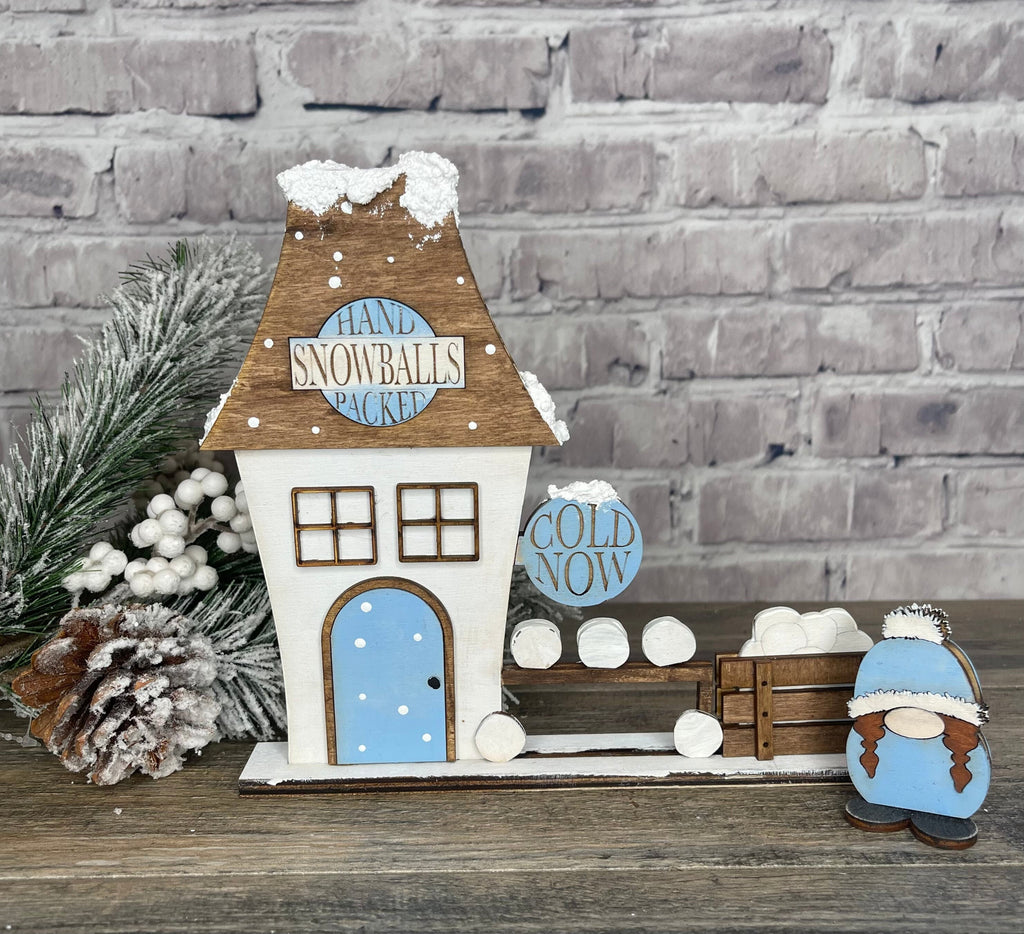 Christmas Village Self Standing Double sided Pieces - SNOWBALL FACTORY - Winter Village Wood Blanks