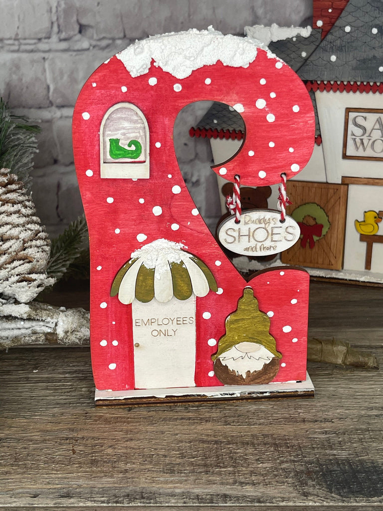 Christmas Village Self Standing Double sided Pieces - Shoe Shop - Winter Village Wood Blanks