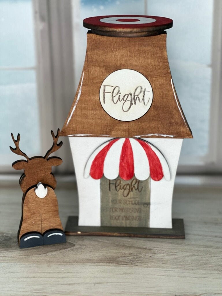 Christmas Village Self Standing Double Sided Pieces - Reindeer FLIGHT SCHOOL