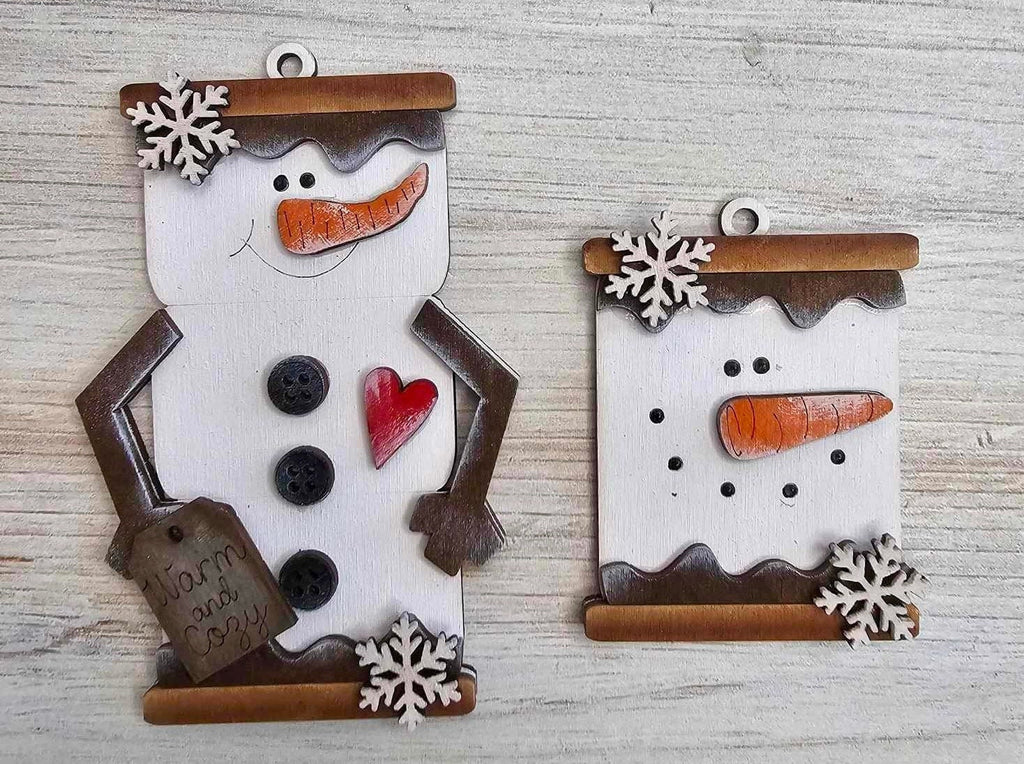 DIY S&#39;More Snowmen Christmas Ornament Set - Wood Blanks for Painting