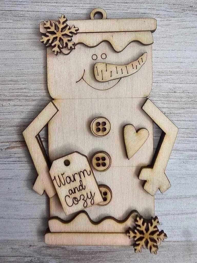 DIY S&#39;More Snowmen Christmas Ornament Set - Wood Blanks for Painting