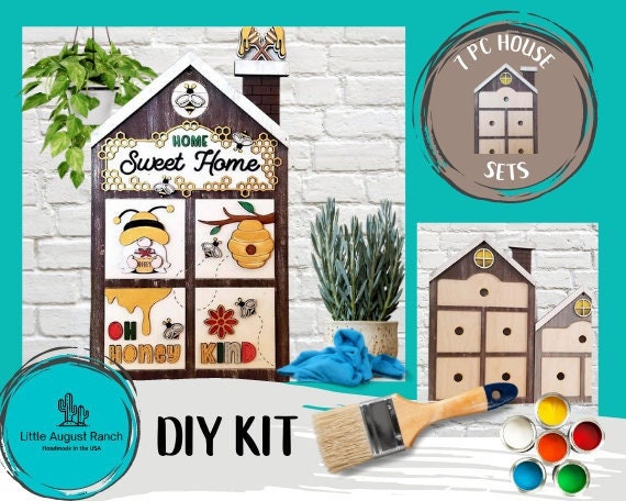 Honey Bee Square Inserts for House Frames Interchangeable 7 Piece Wood Squares - DIY Wood Blank Paint Kit