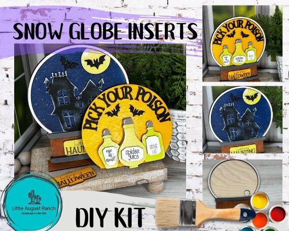 Halloween Insert for Snow Globe DIY Interchangeable Decor Inserts - Wood Paint Kit