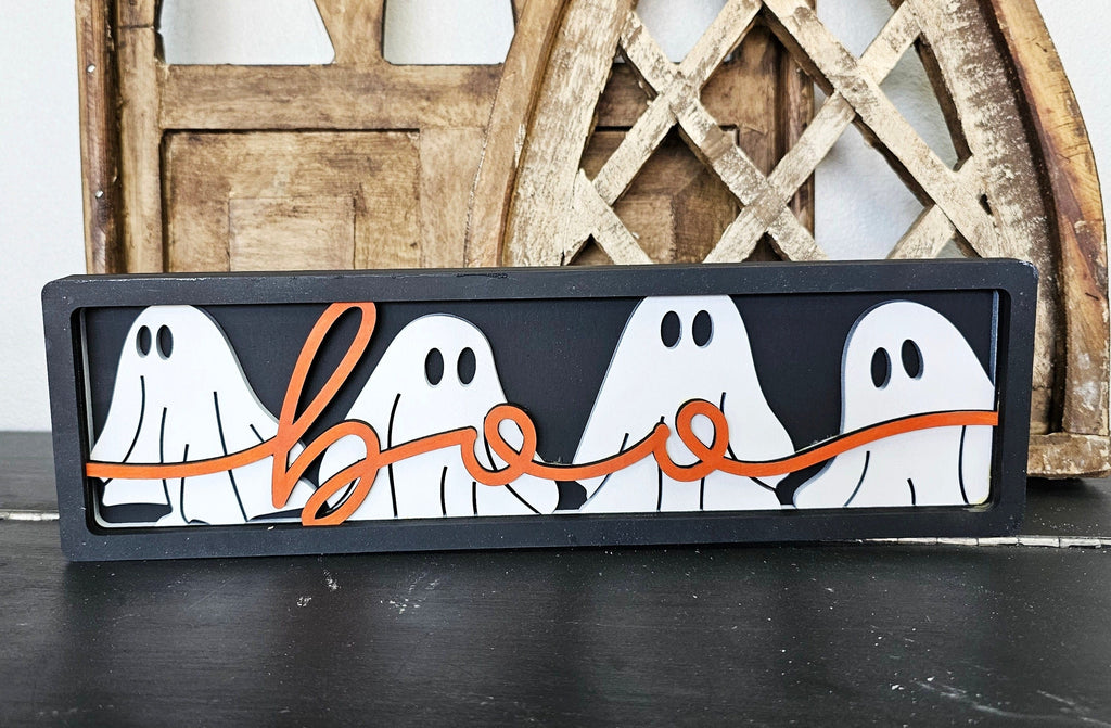 BOO Chunky Halloween Shelf Decor DIY Paint Kit - Halloween Ghost Theme Wood Blanks for Painting