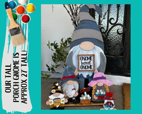 Tall Porch Gnome Halloween Outfits- DIY Interchangeable Gnome Wood Blanks