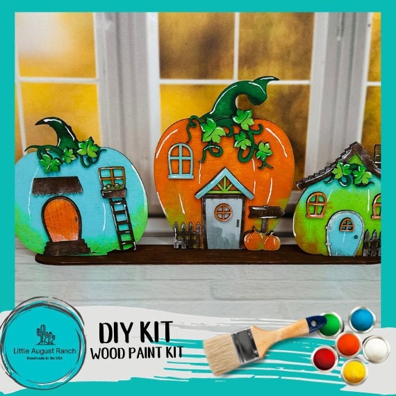 Pumpkin House Trio Paint Kit - Wood Blanks for Crafting