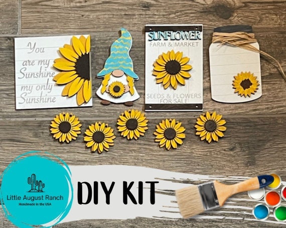 Sunflower Gnome Tiered Tray Decor Bundle DIY - Floral Tiered Tray - Farmers Market Decor