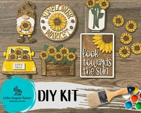 Sunflower Farms DIY Tiered Tray Bundle -Sunflower Gnome Tiered Tray Kit - Fall Sunflower Kit -Paint it Yourself - Sunflower Wood Blanks