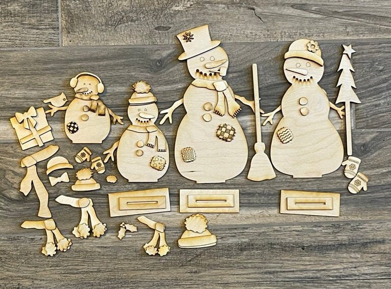 Snowm Tiered Tray Decor Bundle DIY - Standing Snowmen Family - Snowman DIY Paint Kit