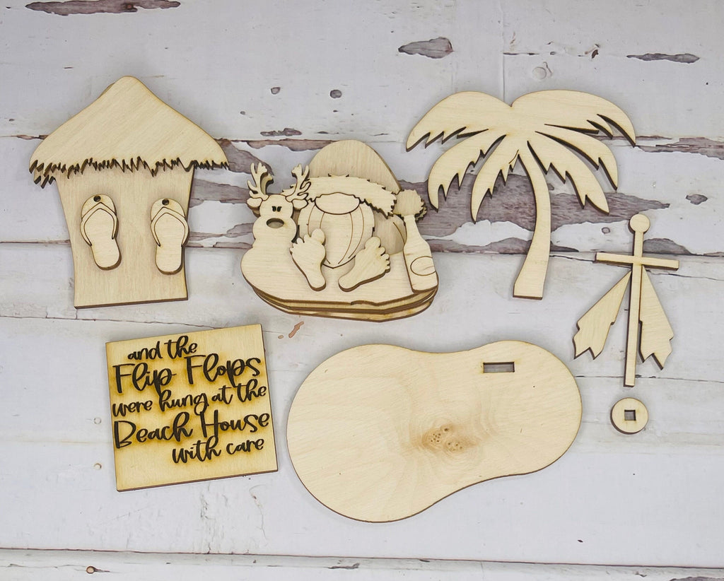 A group of Beach Santa DIY Craft Tiered Tray Kit - Christmas Beach Tiered Tray Bundle wooden objects by Little August Ranch.