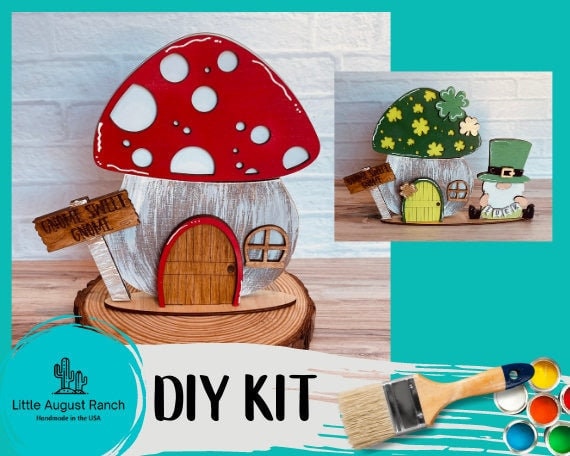 Mushroom DIY Interchangeable Decor Base - Wood Paint Kit - Base for Inserts