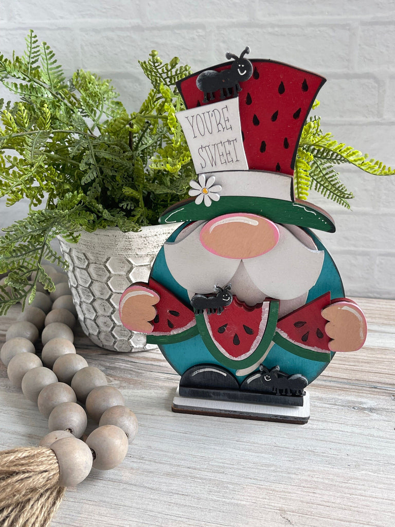 Watermelon Gnome DIY Wood Paint Kit- Standing Gnome on Base