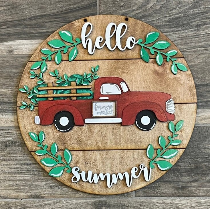 Hello Summer Door Hanger DIY Kit - Old Truck Welcome Paint Kit Wall Hanging