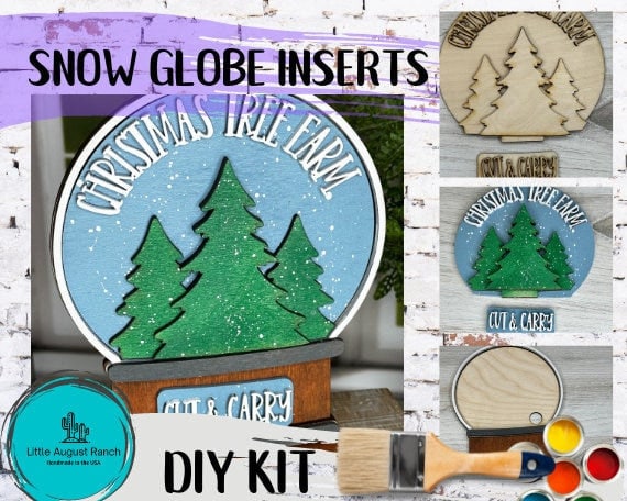 Christmas Tree Farm Insert for Snow Globe DIY Interchangeable Decor Inserts - Wood Paint Kit