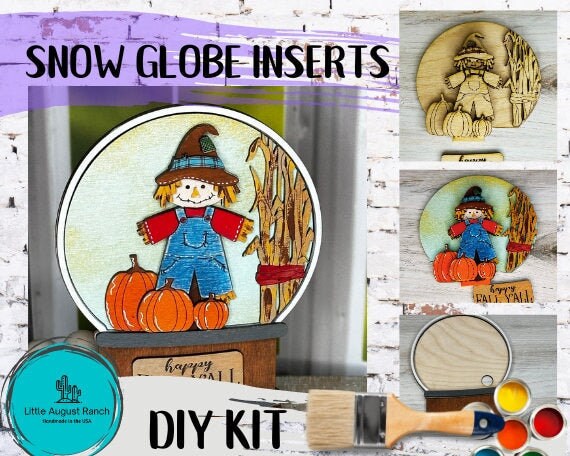 Scarecrow Insert for Snow Globe DIY Interchangeable Decor Inserts - Wood Paint Kit