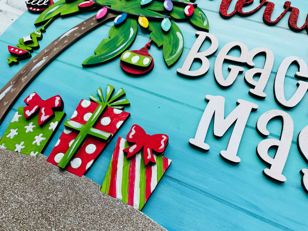 Beachy Christmas Decor - Round Door/Wall Hanger Gone to the Beach