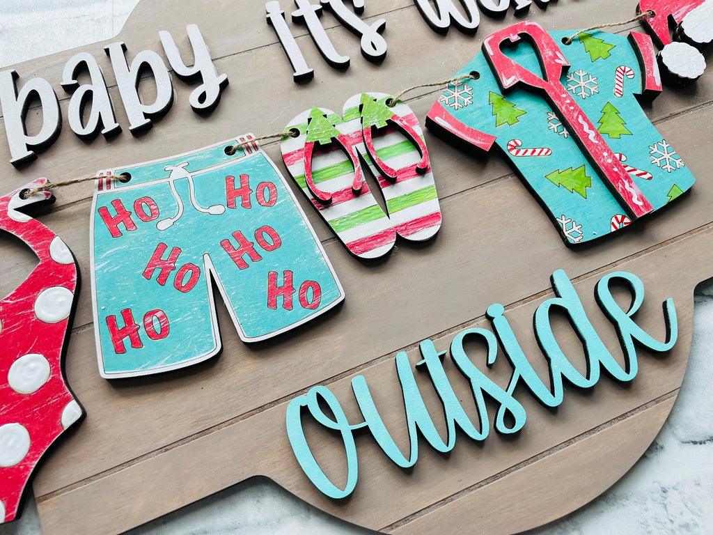 Baby it&#39;s Warm Outside Christmas Decor - Door/Wall Hanger Gone to the Beach Wood Paint Kit