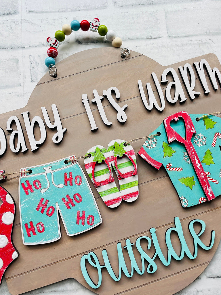 Baby it&#39;s Warm Outside Christmas Decor - Door/Wall Hanger Gone to the Beach Wood Paint Kit