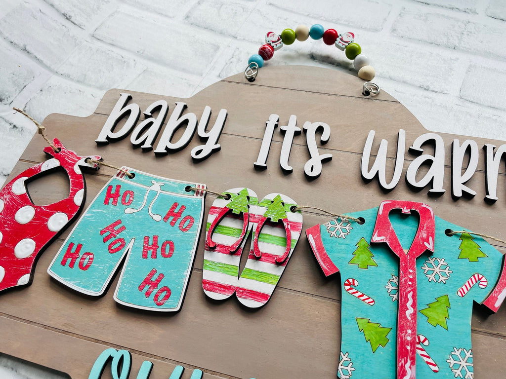 Baby it&#39;s Warm Outside Christmas Decor - Door/Wall Hanger Gone to the Beach Wood Paint Kit