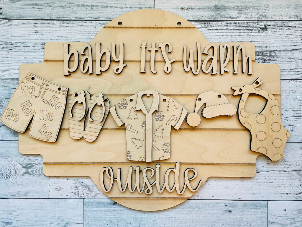 Baby it&#39;s Warm Outside Christmas Decor - Door/Wall Hanger Gone to the Beach Wood Paint Kit