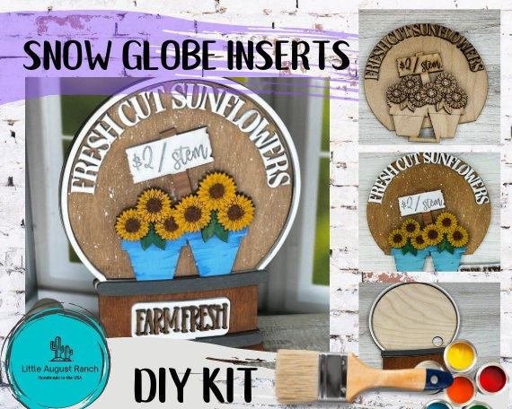 Sunflowers Insert for Snow Globe DIY Interchangeable Decor Inserts - Wood Paint Kit